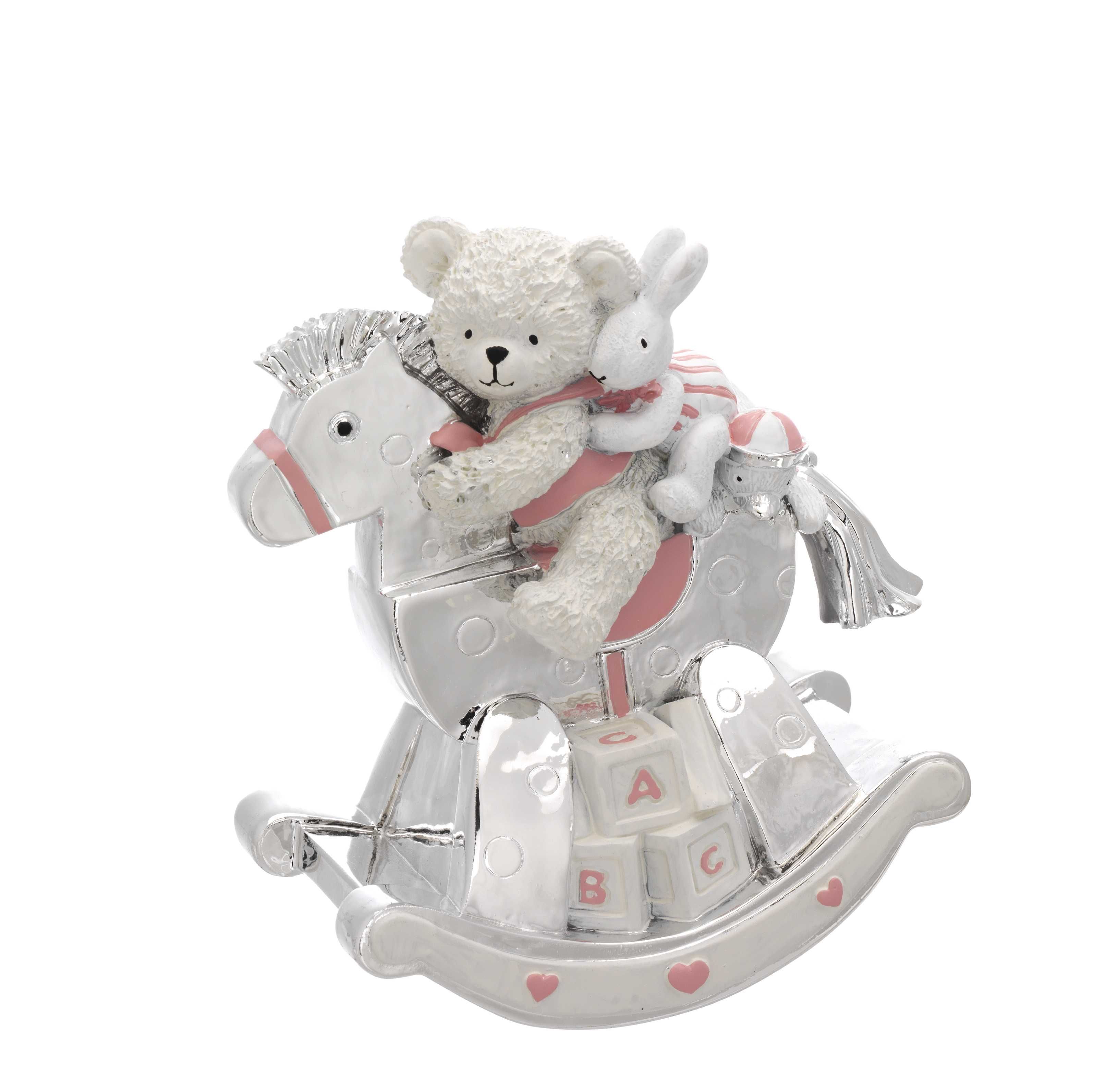 CARILLON CAVALLO DONDOLO CON ORSETTO ROSA